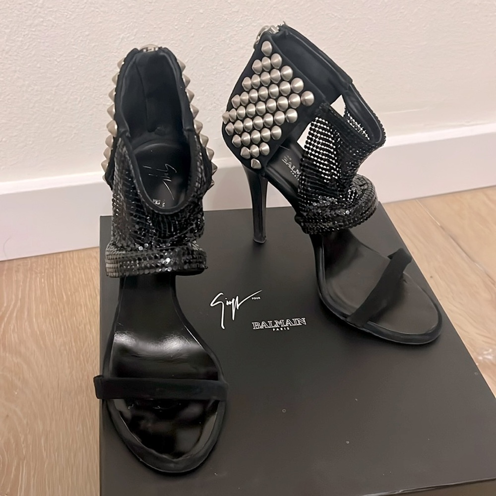 Giuseppe Zanotti x Balmain black suede heel Size 5.5